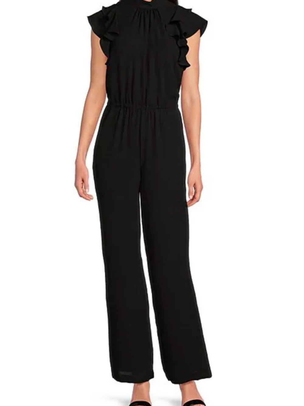 1. State Flutter-Sleeve Mock-Neck Ruffle Jumpsuit
